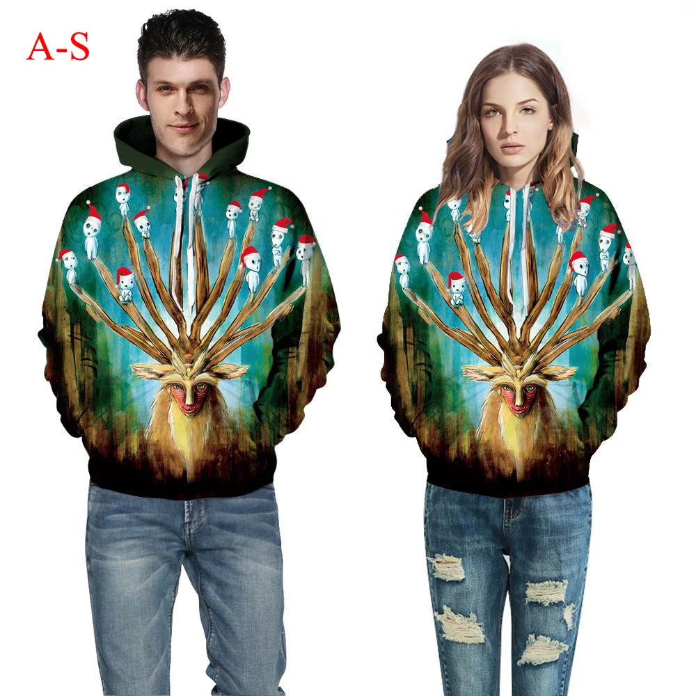 

3d Digital Printed Long Sleeves Hoodies Pullover Baseball Uniform Christmas Animals Casual Loose Couples Baseball Clothes 1 PCS