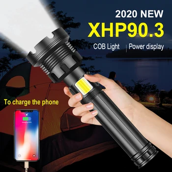 

2020 Latest LED Flashlight 7 mode USB Rechargeable torch use 18650 26650 suitable for Outdoor XHP90.3+COB powerful flashlight