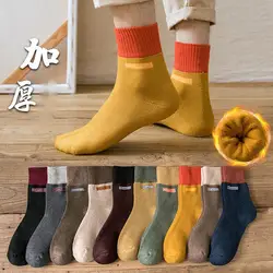 Men's Hosiery Winter Plush and Thick Soft Breathable Hose Terry Socks English Trend Business Casual Stripe Design Warm Socks