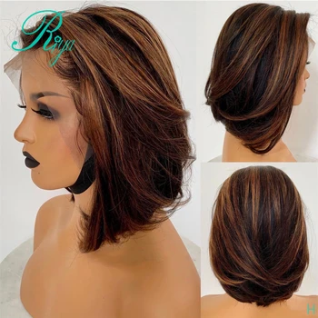 

13X6 150% Honey Blonde Ombre Color 30 Short Straight Bob Cut Blunt Pixie Lace Front Human Hair Wigs For Black Women Indian Remy