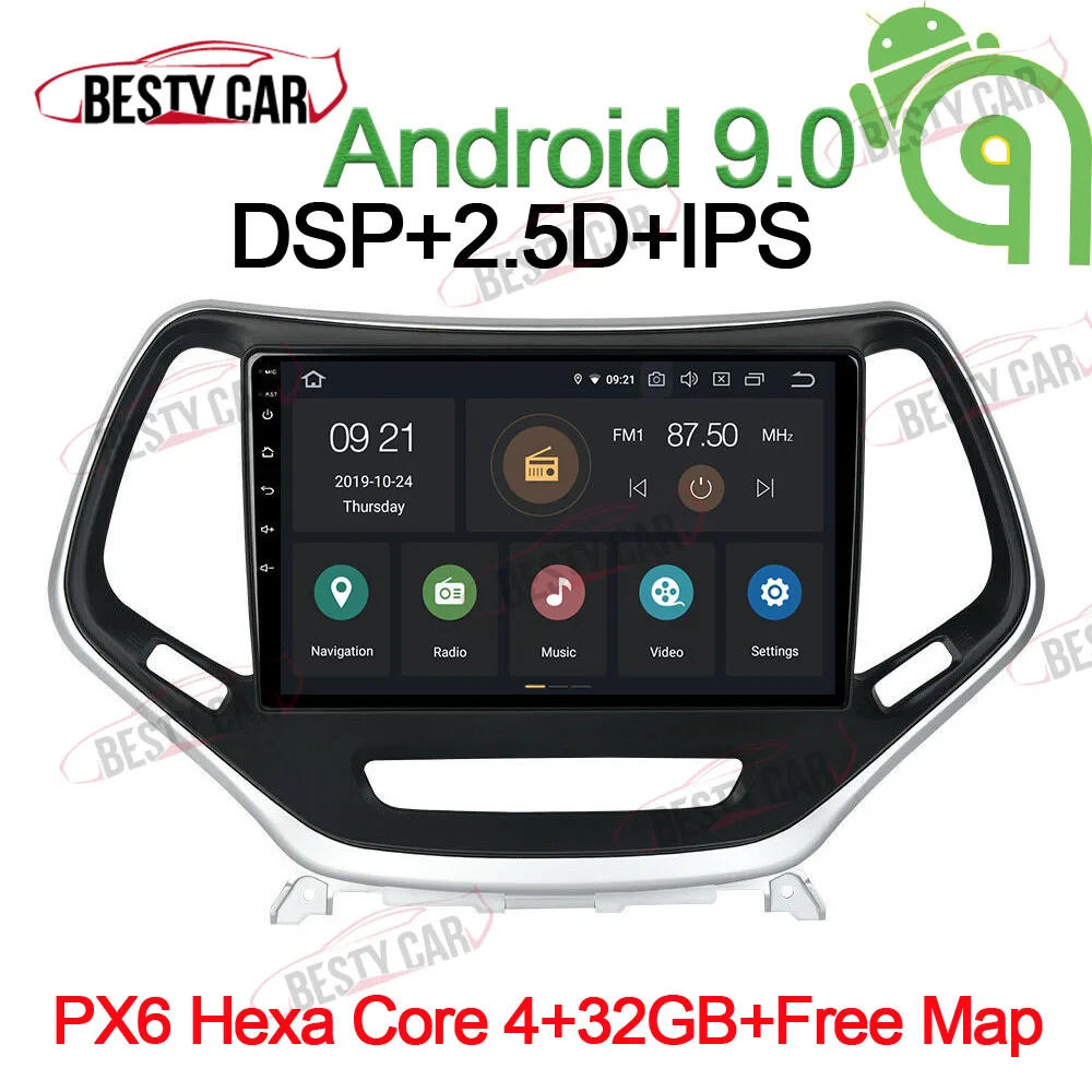 PX6-4-32GB-CarPlay " Android 9,0 Автомобильный мультимедийный плеер стерео для JEEP Cherokee навигационное головное устройство радио DSP 2.5D+ ips - Цвет: PX6-4-32GB-CarPlay
