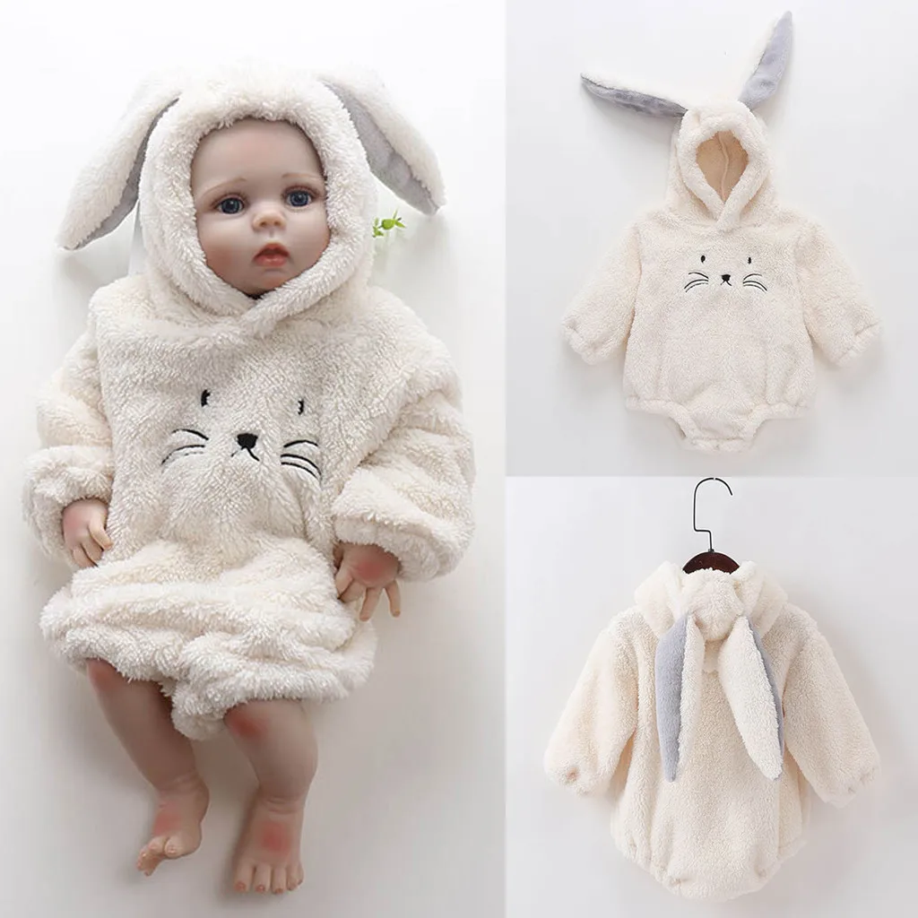 

Infant Baby Boys Girls Cat Print Rabbit Ear Thick Warm Bodysuit Romper Clothes Newborn Baby Romper 2019 Autumn Winter