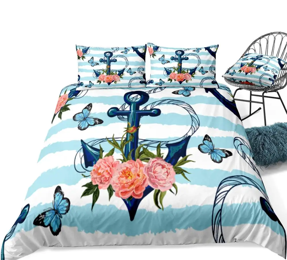 Abstract Stripes Chain Print Details about   Anchor Quilted Bedspread & Pillow Shams Set