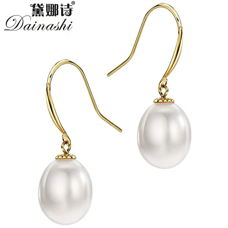Dainashi Gold Color Freshwater Cultured Pearl Drop Dangle Earrings Fishhook 7-8mm Jewelry for Valentine's Day present | Украшения и
