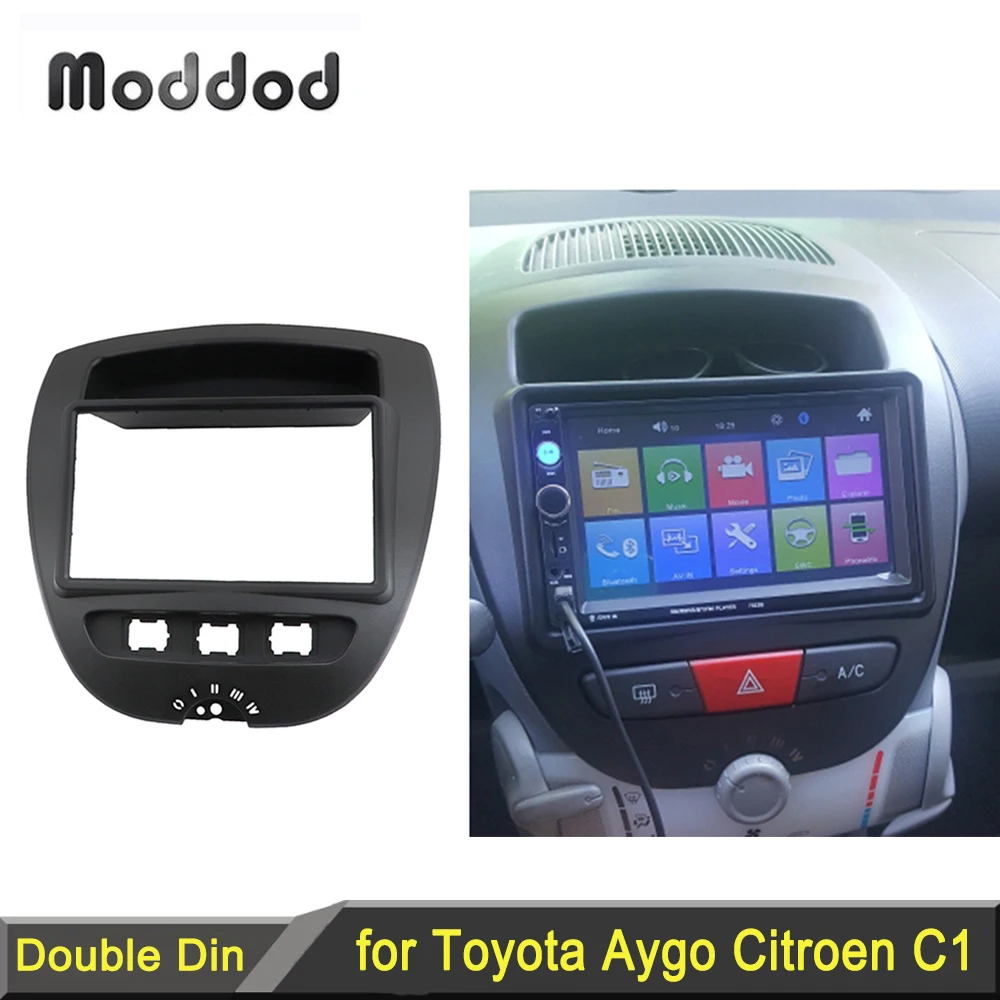 onze Aanpassing dak Dubbel Din Autoradio Fascia Voor Toyota Aygo Citroen C1 Peugeot 107 Dvd  Stereo Panel Dash Trim Installeren Inbouwen Kit|Fascie| - AliExpress