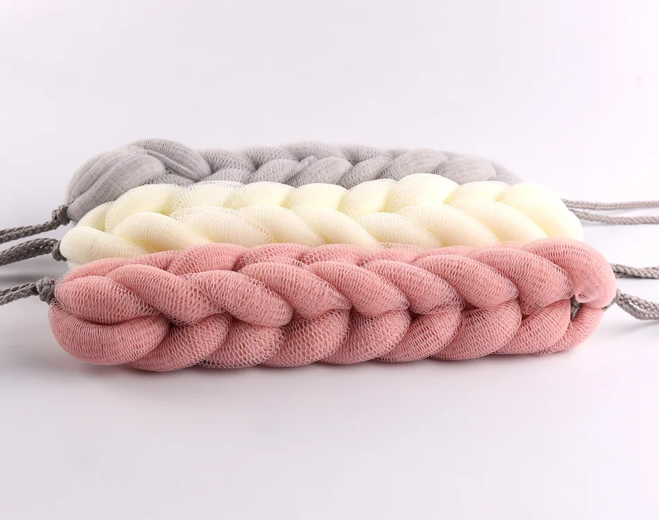 Mu yu tiao Plain Color 80 Grams Nine Section Loofah Stretchable Back Rubbings Strip Foaming PE Net Large Size Strip Bath Sponge
