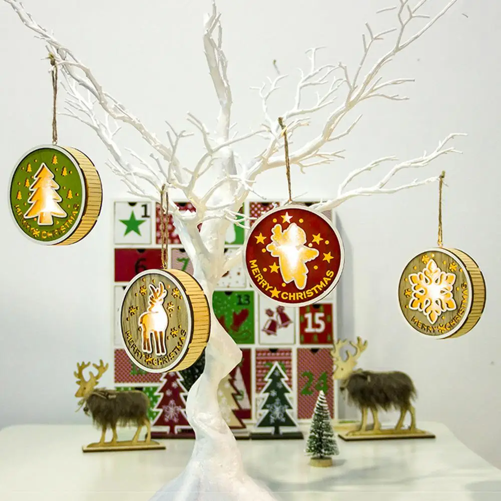

DishyKooker Christmas Wooden Color Print Round Lamp Pendant Tree Pendant Christmas Decor