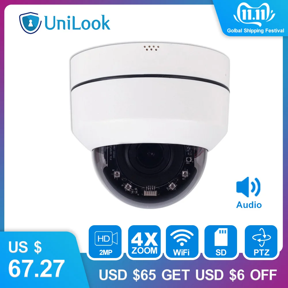 

UniLook 2MP Mini Dome PTZ WIFI POE IP Camera Indoor 4X Optical Zoom Built-in SD Card Slot Two Way Audio Home Security Cam ONVIF