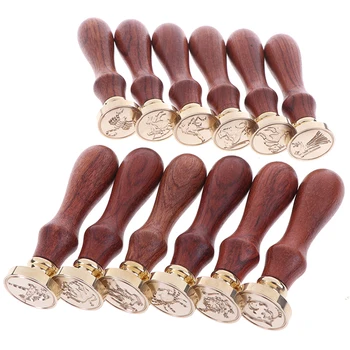 

Constellatory Symbol Rosewood Handle Cuprum Stamps 12 Constellation Metal Sealing Wax Stamps