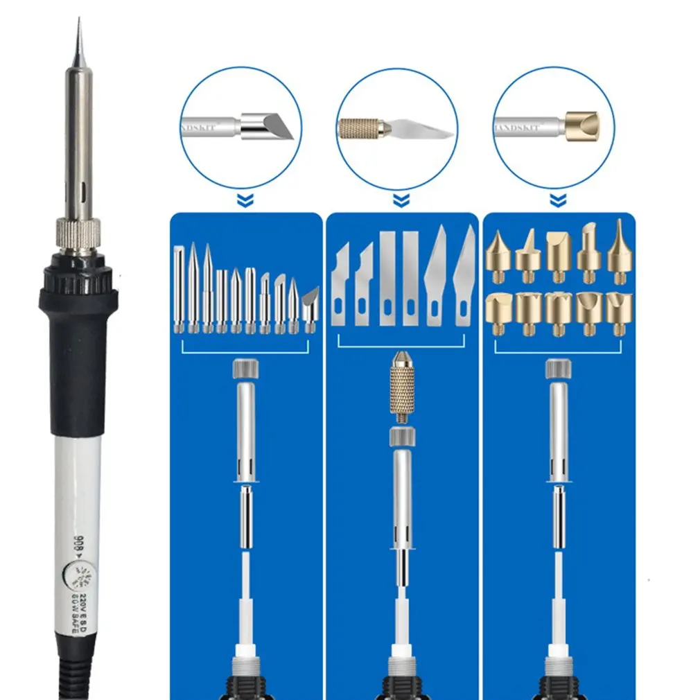 71 шт. 60 Вт Температурный Регулируемый Электрический паяльник набор насадки для паяльника набор резьбы пирография инструменты Сварка
