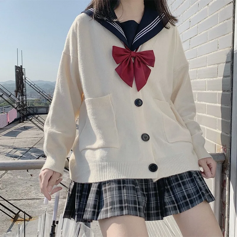 Japanese Korean Fashion Sailor School Girl Uniform Cardigan Cosplay Suit  Sweater Anime Student Costume College Youth Purity - School Uniforms -  AliExpress