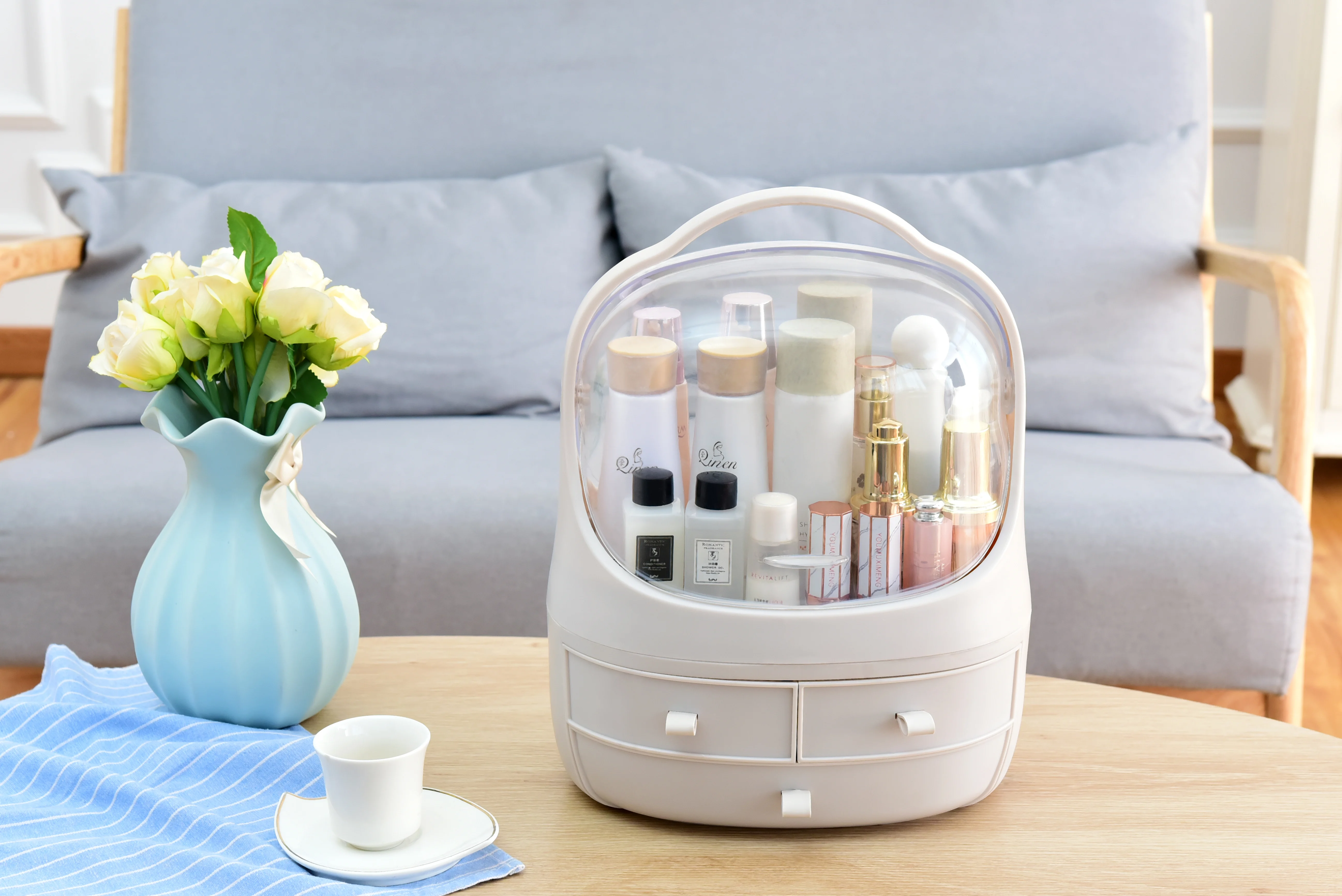 

Cosmetic Storage Box Desktop Storage Transparent Flip Storage Box Makeup waterproof dust-proof Holder Jewelry Cosmetic Organizer