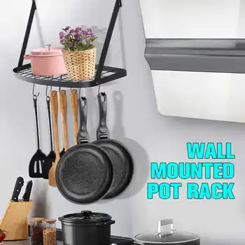 

Pot Rack Wall Mounted Pan Kitchen Shelf Hanging Racks Kitchen Organizer Storage Bowl Plate Knife Storage Black Dish Drain Rack