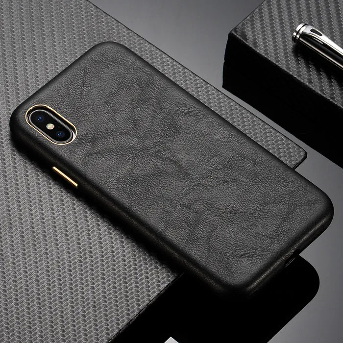 Amstar Full Wrapper Leather Phone Case for iPhone X XR XS Max Handmade Metal Button Luxury Leather Cover for iPhone 7 8 Plus SE
