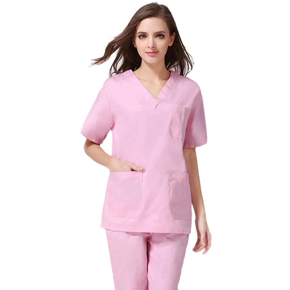 Viaoli new Fashion Women Medical Uniforms Nursing Clothes Short Sleeve Work Wear V Neck Solid Summer Short Sleeve Nurse Uniform