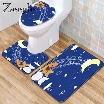 

Zeegle 3Pcs Bath Mat Set Bathroom Mat Carpet Funny Cartoon Carpet Living Room Decoration Rug Water Absorbent Toilet Soft Mat