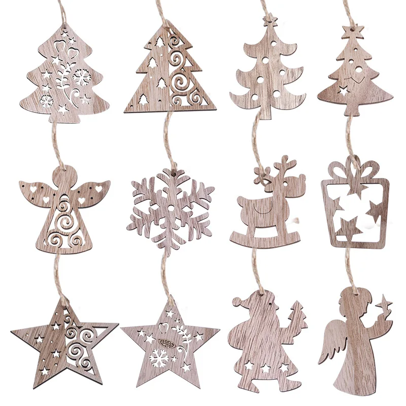 

Christmas Decorations Wooden Pendant Xmas Tree Ornaments DIY Wood Craft for Home New Year Christmas Decor Supplies Gift for Kids