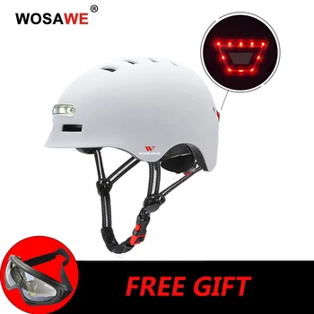 

WOSAWE Motorcycle Helmet with Tailligh&Headlight Electric Scooter Helmet Signal Warning USB Rechargeable Safety Bike Helmet M L