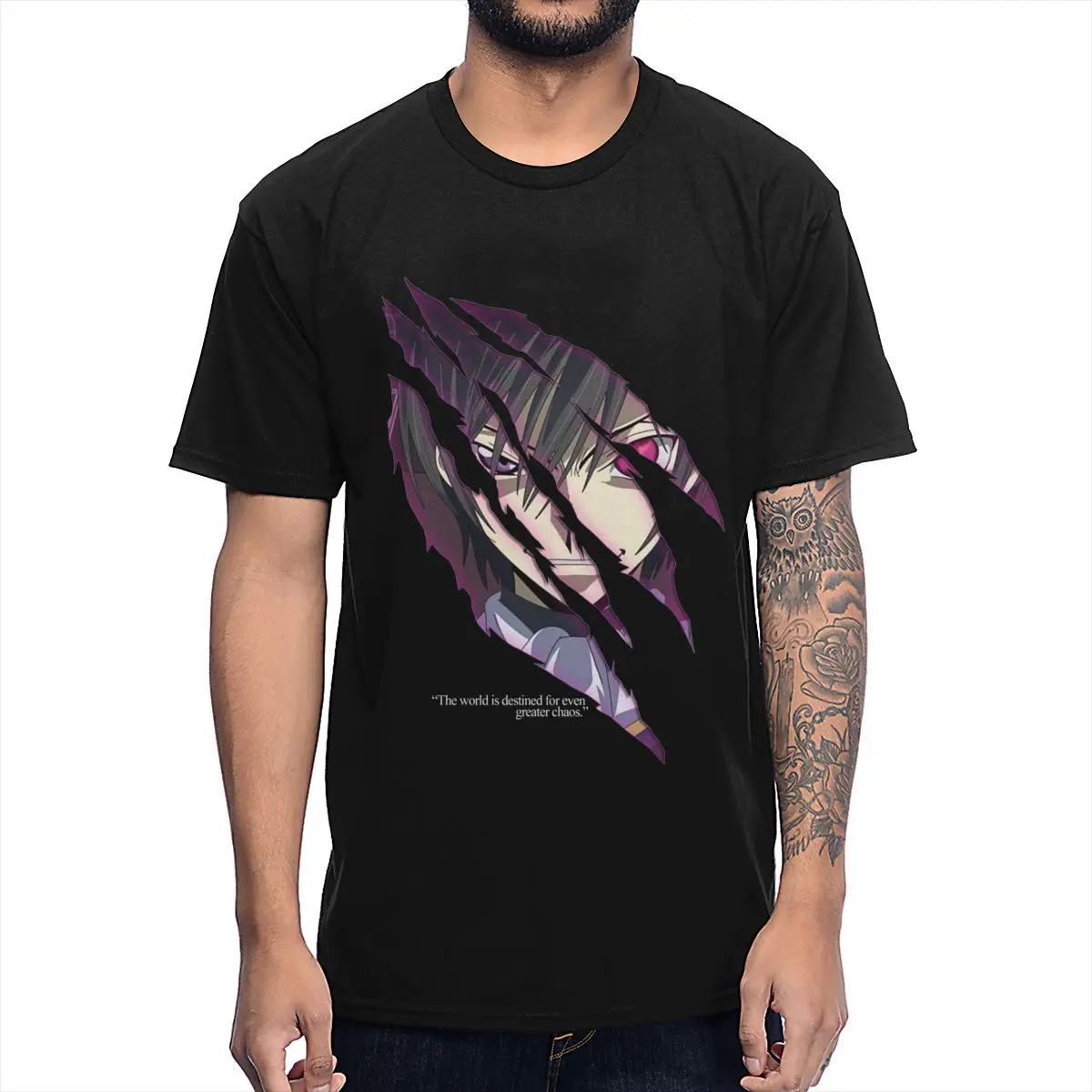 Аниме код Geass Lelouch of the Rebellion футболка с круглым вырезом из хлопка уникальная мужская футболка - Цвет: Черный