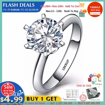 

With Certificate 18K RGP Stamp Pure Solid White Gold Ring Solitaire 2.0ct Lab Diamond Wedding Rings For Women Silver 925 Ring