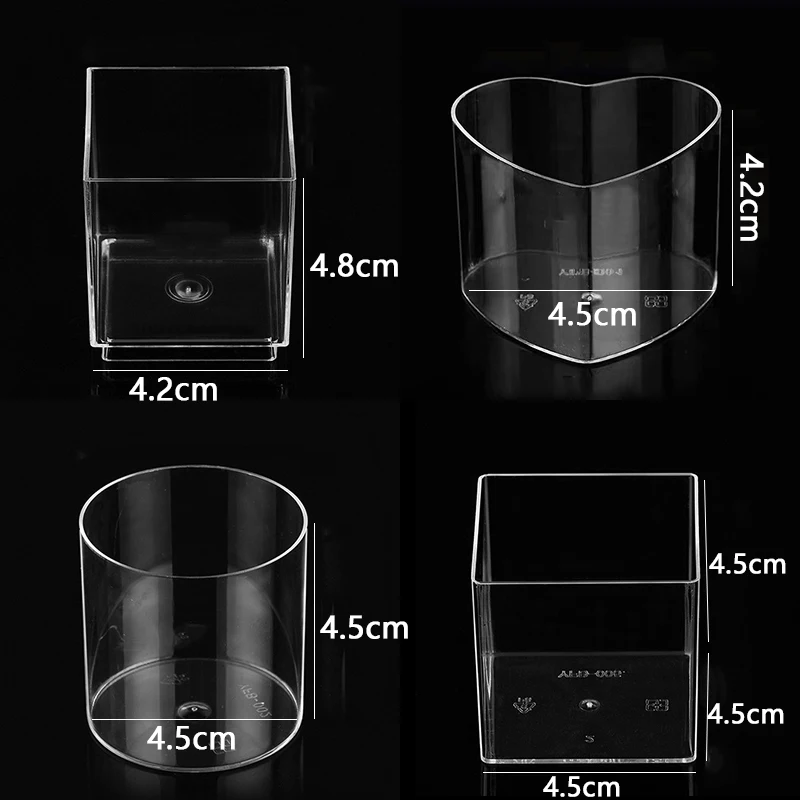 10Pcs Disposable Transparent Round Square Heart Shape Cup DIY Plastic Multifunction Yogurt Mousses Dessert Baking Cake Container