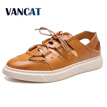 

2020 Summer Genuine Leather Men's Sandals Outdoor Beach Sandals Fashion Comfortable Casual Shoes Hollow Slipper Male Footwear