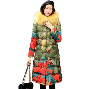 

2019 New Lightweight Winter Down Jacket Women Hooded Print Long Outerwear Slim Plus Size Jacket Ladies Down Parka Coats Female