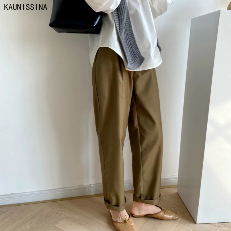 

Women Suit Pants Spring Office Lady Wide Leg Trousers New Autumn Solid Loose High Waist Pant Female Ankle-Length Pants with Belt
