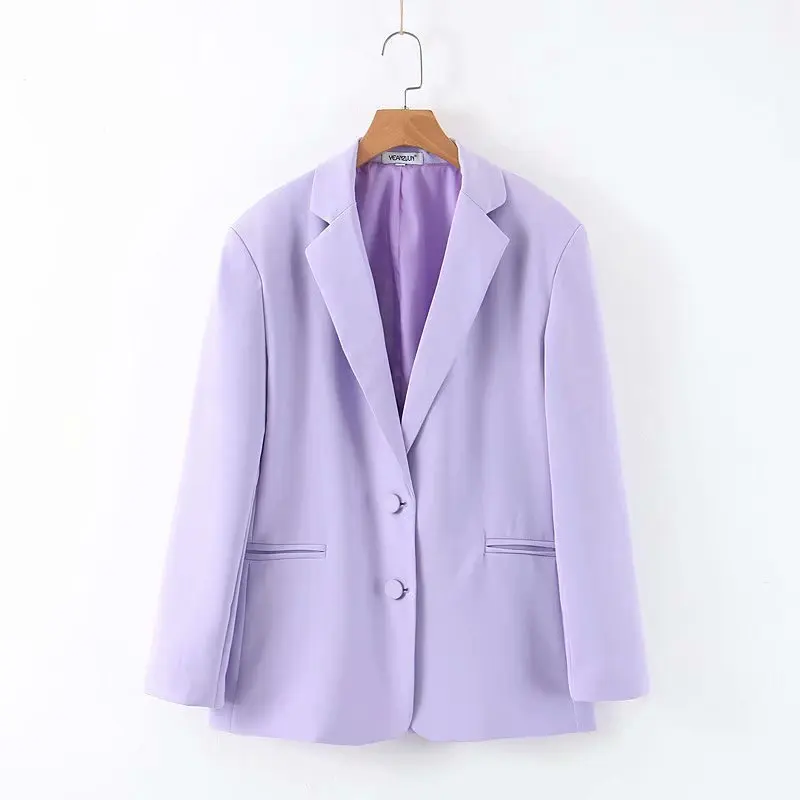 

Europe And America 2019 Autumn New Style Taro Purple Suit Jacket Single Breasted Mid-length Tops K7-0110
