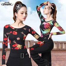 Модные женские топы для латинских танцев с принтом для взрослых и женщин, новинка года, стандартные тренировочные Топы с коротким рукавом для бальных танцев