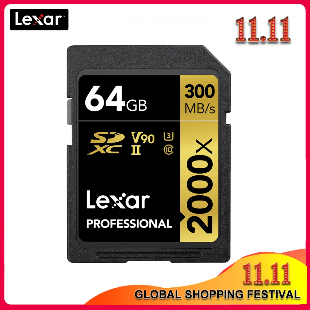 

Original Lexar 300MB/s 64GB Memory SD Card 32GB 128GB 2000x SDXC UHS-II U3 Flash Hight speed Card For 3D 4K Digital DSLR Camera