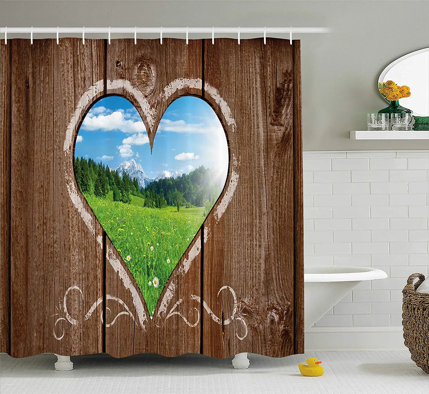 Outhouse Shower Curtain Heart Window View From Wooden Rustic Farm Barn Shed With Chalk Art Image Fabric Bathroom Decor Shower Curtains Aliexpress