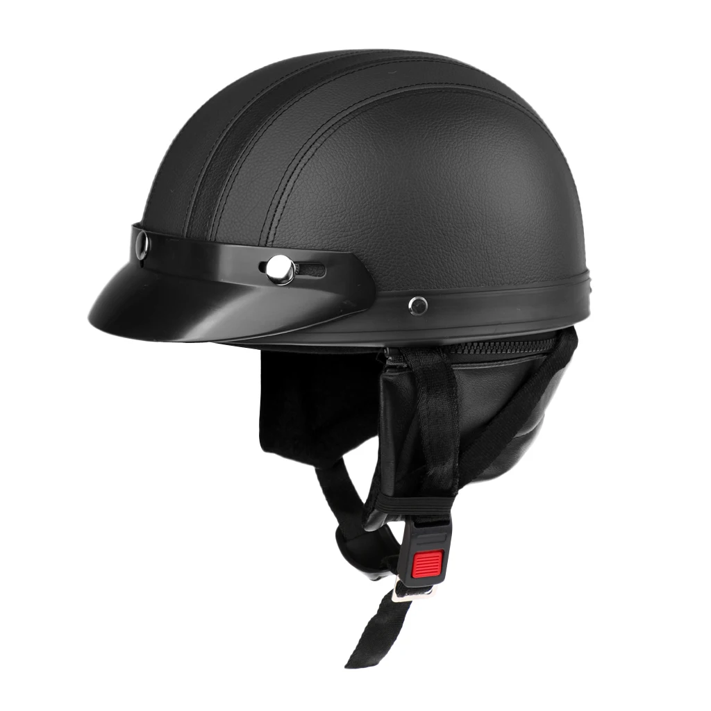 PU Leather Motorcycle Helmets Bike Bicycle Cycling Riding Helmet Open Half Face Detachable Visor & Scarf Men Women