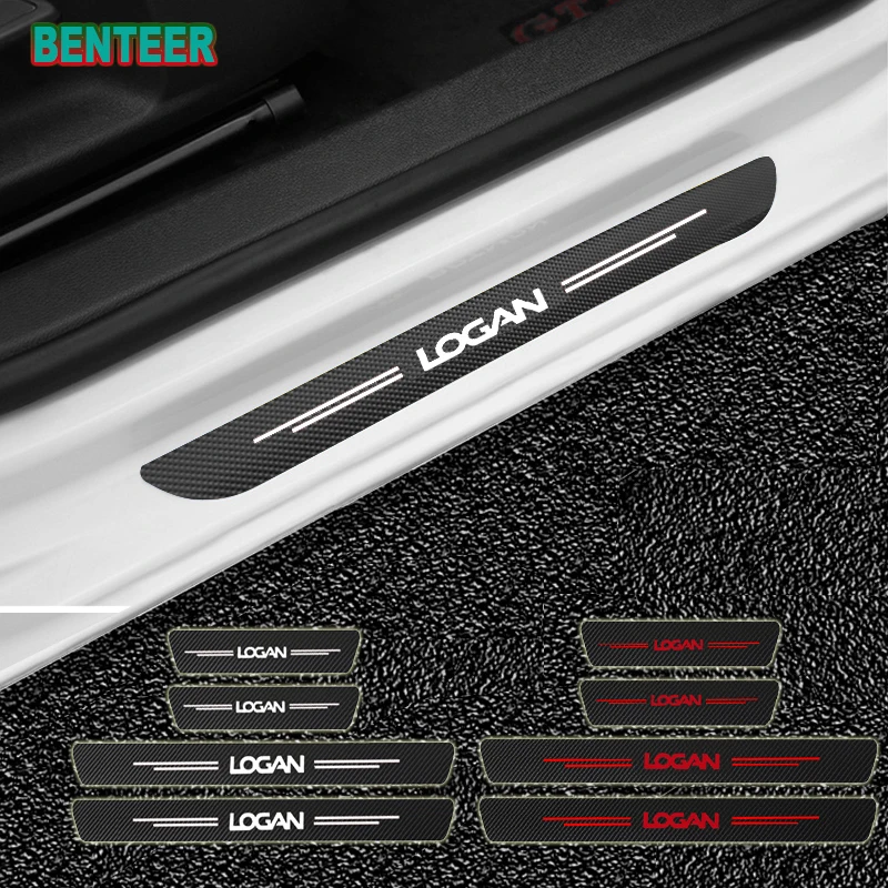 4pcs/lot NEW Carbon Fiber Car Door Sills Protector Stickers for Renault Logan tyling | Автомобили и мотоциклы
