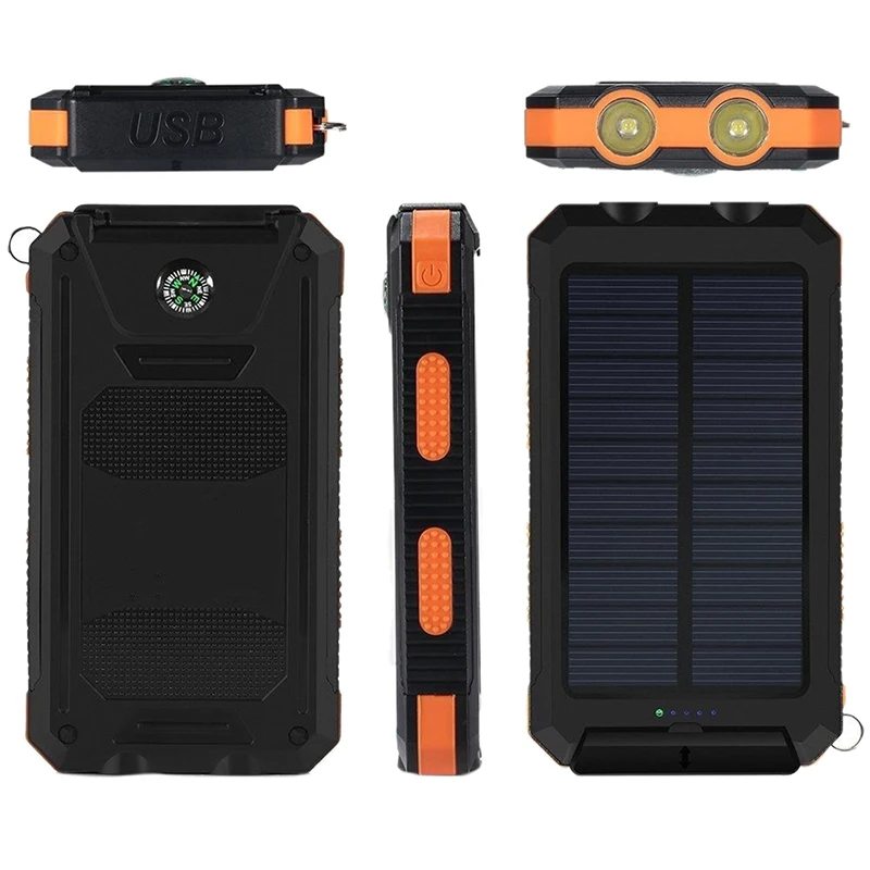 1 шт. водонепроницаемый 50000 мА/ч светодиодный блок солнечных батарей с двумя портами usb+ без аккумулятора DIY внешний аккумулятор чехол Зарядное устройство комплекты коробка высокое качество - Цвет: Orange