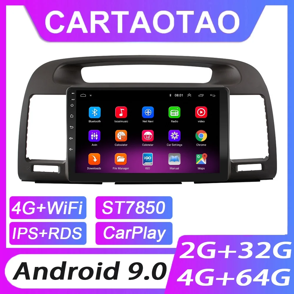 Автомобильный DVD плеер для Toyota Camry мультимедийный 2DIN с 4 + 64 ГБ Android 9 0 радио GPS