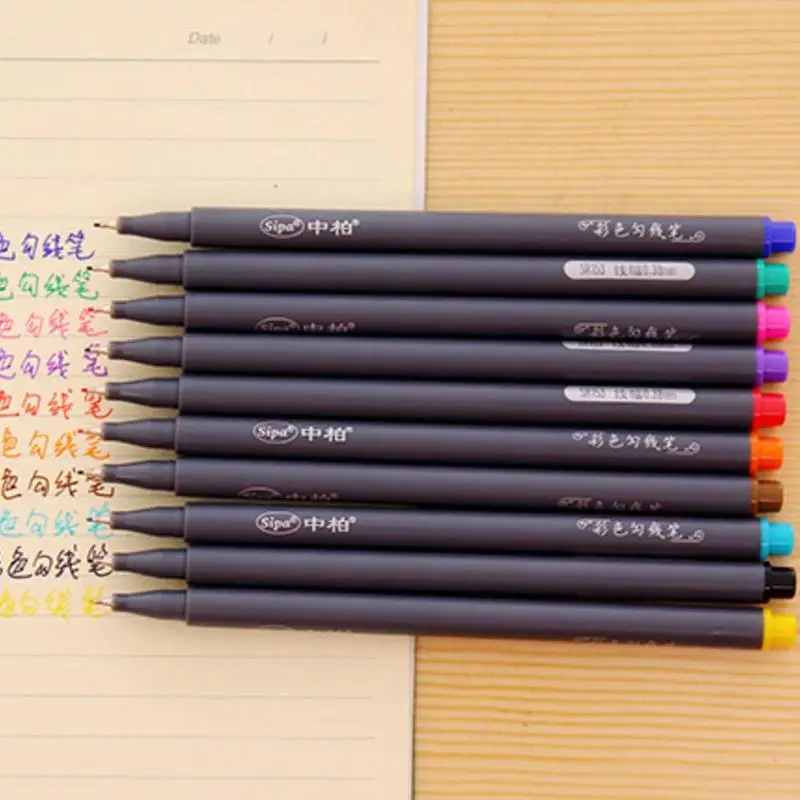 10 цветов/набор ручных ручек, ручка-Штрих 0,38 мм, цветные волоконные маркеры, набор для рисования, тонкие ручки-карандаши для рисования