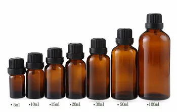 

Cosmetic makeup Amber Green Blue Brown 5ml 10ml 15ml 20ml 30ml 50ml Glass Essential oil bottle with black tamper proof cap lid
