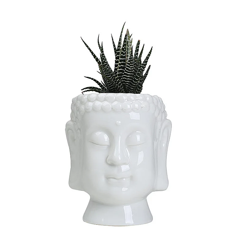 Buddha Head Planter ornament White Zen Ceramic Flower Pot For Succulents Plants Buddha Face Statue Fengshui Home Decoration