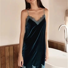 RY-для осени и зимы, леди с золотой бархатистой сексуальной ночной рубашкой с кружевом и Холтер Топ можно носить вне дома