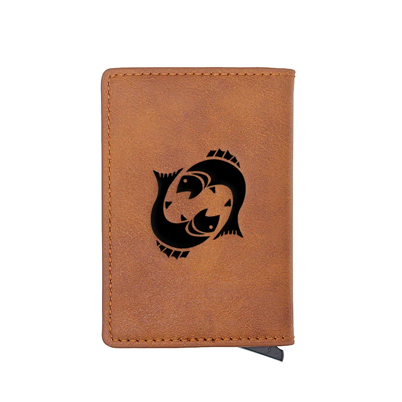 

Classic Vintage Astrology Pisces Design Card Holder Wallets Men Women Rfid Leather Short Purse Slim Mini Wallet Small Money Bag