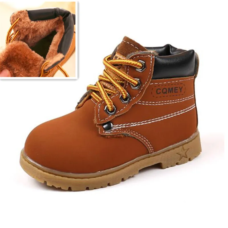 Spring Autumn Children Ankle Boots Winter Toddler Girls Boots Boys Plush Snow Motorcycle Boots Lace-up Rome Boots New Kids Shoes - Цвет: Brown with plush