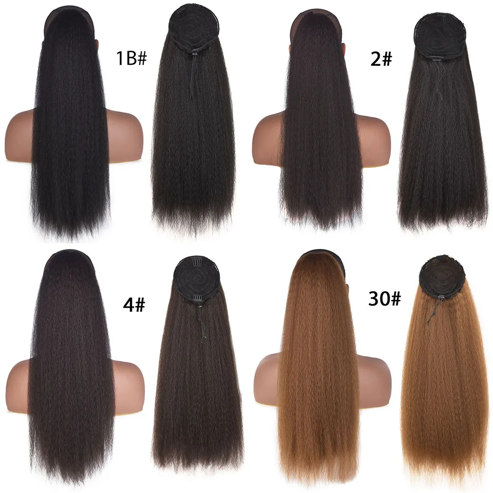MyDiva Afro Long Straight Puff Ponytail Hair Extension Natural Synthetic Perm Yaki Hairpiece Drawstring Ponytails Elastic Band fake hair extensions