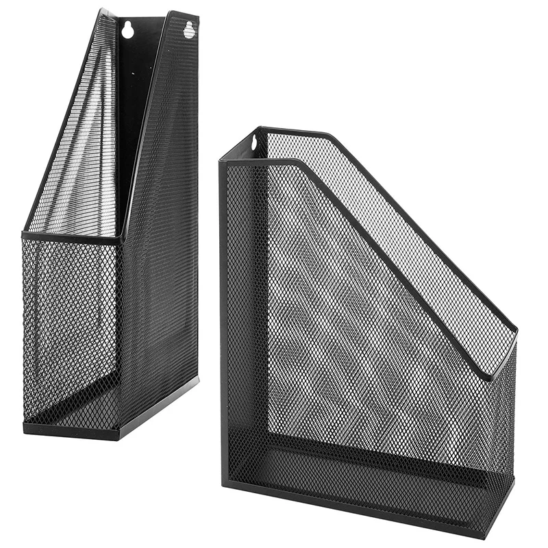 

Wire Mesh Wall Mounted or Freestanding File Holder, Magazine and Folder, Set of 2, Black