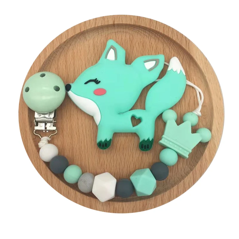 teether and chain Силиконовый Прорезыватель для зубов животные из мультфильмов лиса зубная гелевая Соска с цепочкой для новорожденных силиконовый зажим для соски детский набор для прорезывания зубов - Цвет: teether and chain