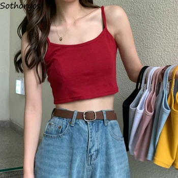 

Tanks Tops Women Solid Chic Sweet Sexy Short Slim Summer Basic Streetwear All-match Womens Camisoles Sleeveless Tees Teens Camis