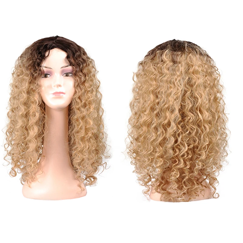 Ombre Blonde Curly Wig For Women Brown Roots Long Curly Hair Wig Heat Resistant Fiber Synthetic Cosplay Wig Blonde Msglamor
