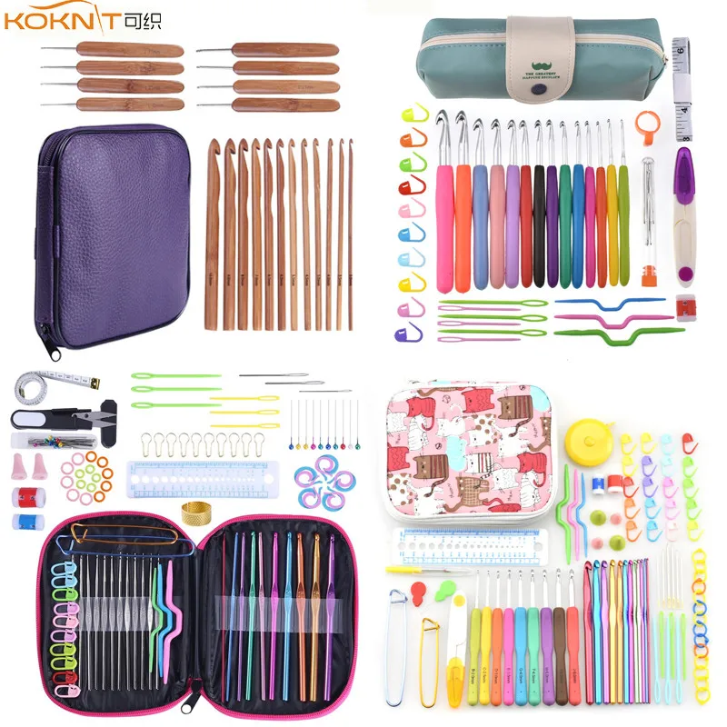 

KOKNIT 12 Styles Crochet Hooks Set with Yarn Knitting Needles Hook Sewing Tools Knit Gauge Scissors Sewing Needles for Knitting