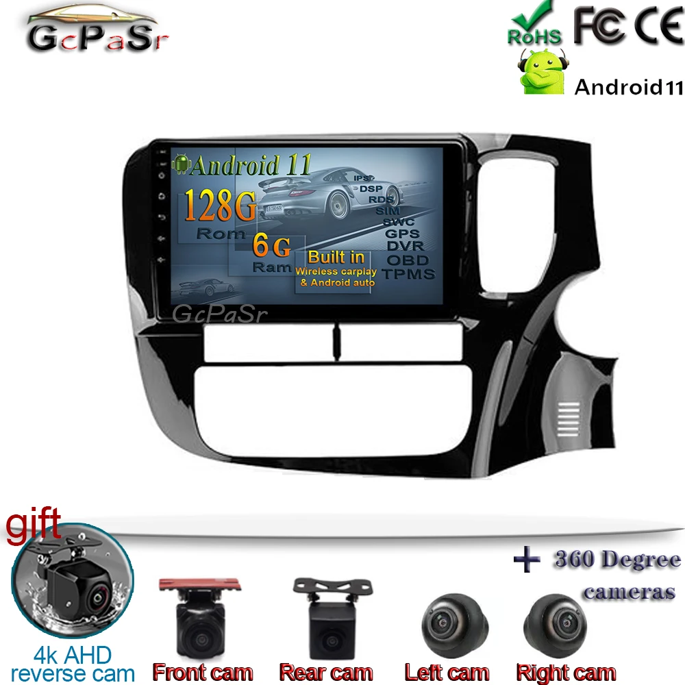 Автомобильное радио 6G + 128G Carplay Android 11 для Mitsubishi Outlander 3 GF0W GG0W 2012-2018 GPS 1080P IPS экран BT WIFI
