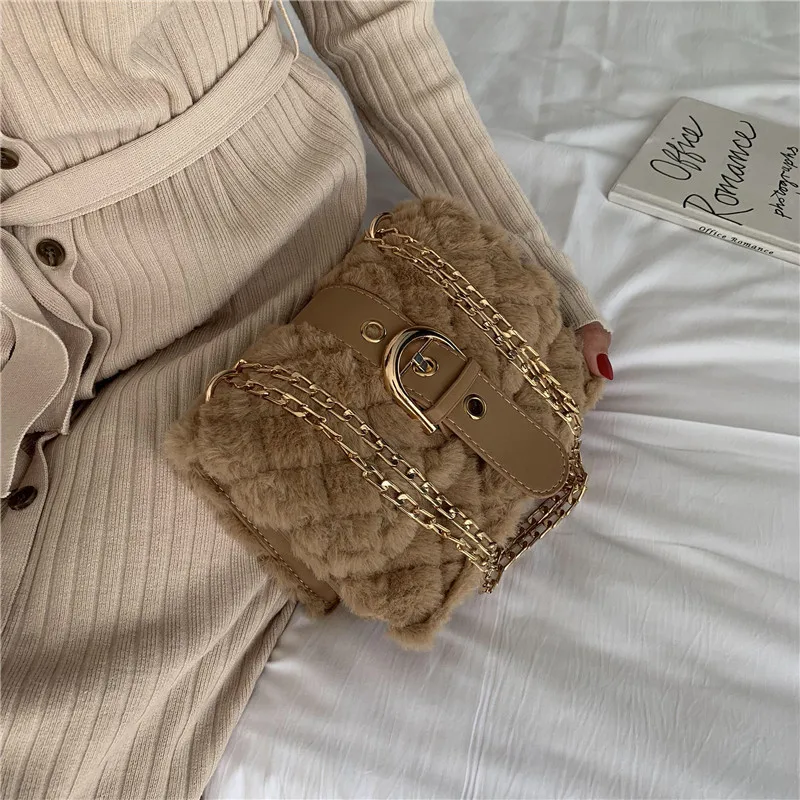 

New Arrival Bag Women's Korean-style New Style Autumn And Winter Plush Square Sling Bag Korean-style Fashion Versatile Furry Cro